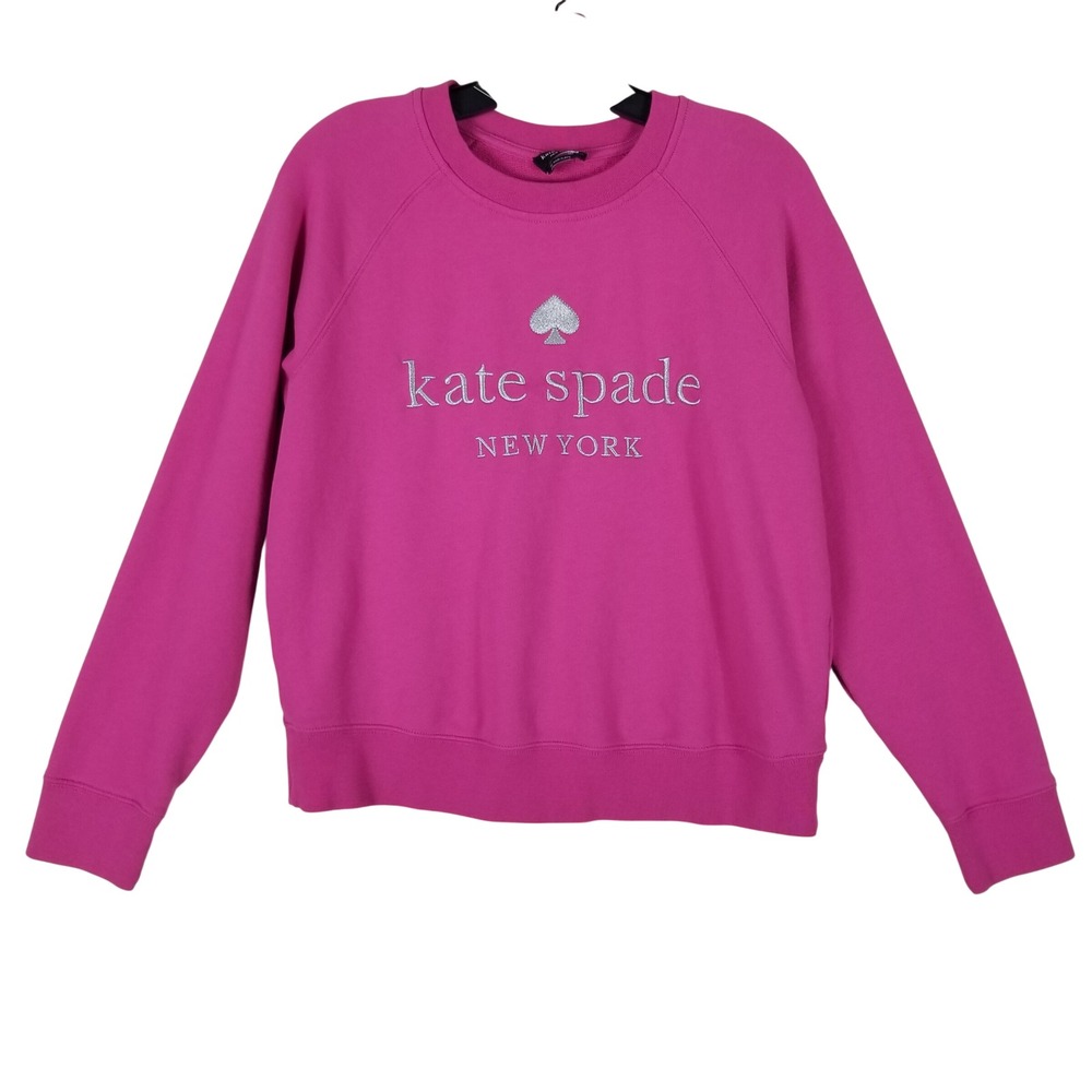 Kate Spade Sweatshirt Women M Pink Embroidered Logo Raglan Cotton Pullover